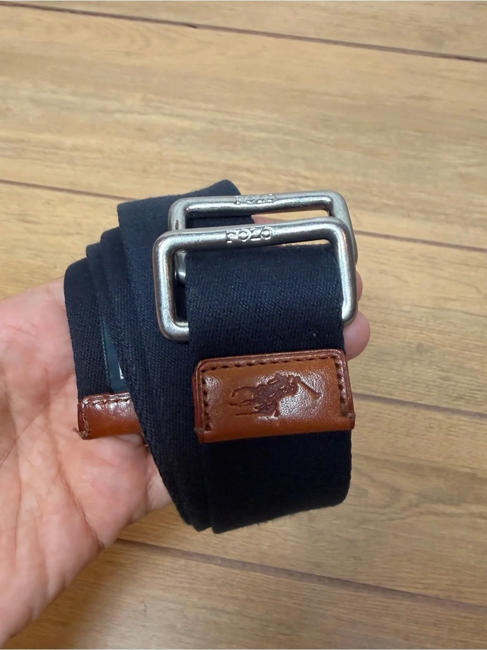 Polo Ralph Lauren Mens Blue Canvas Double D-Ring Buckles Adjustable Web Belt OS